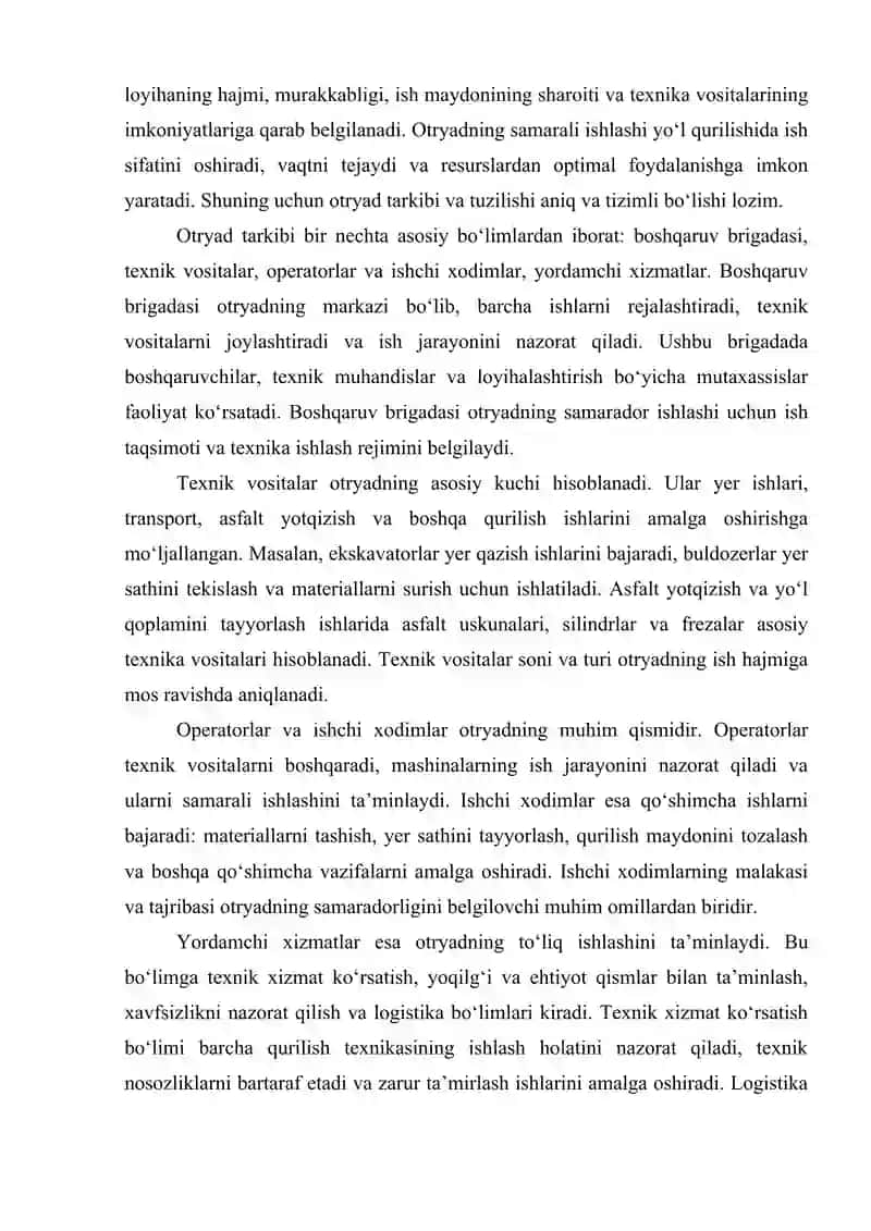 Avtomobil yoʻllarini qurishda mashina-mexanizmlar otryadini shakllantirish oʻziga xos xususiyatlari 4