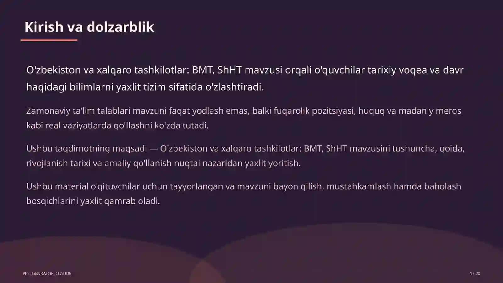 O'zbekiston va xalqaro tashkilotlar: BMT, ShHT (11-sinf) 4