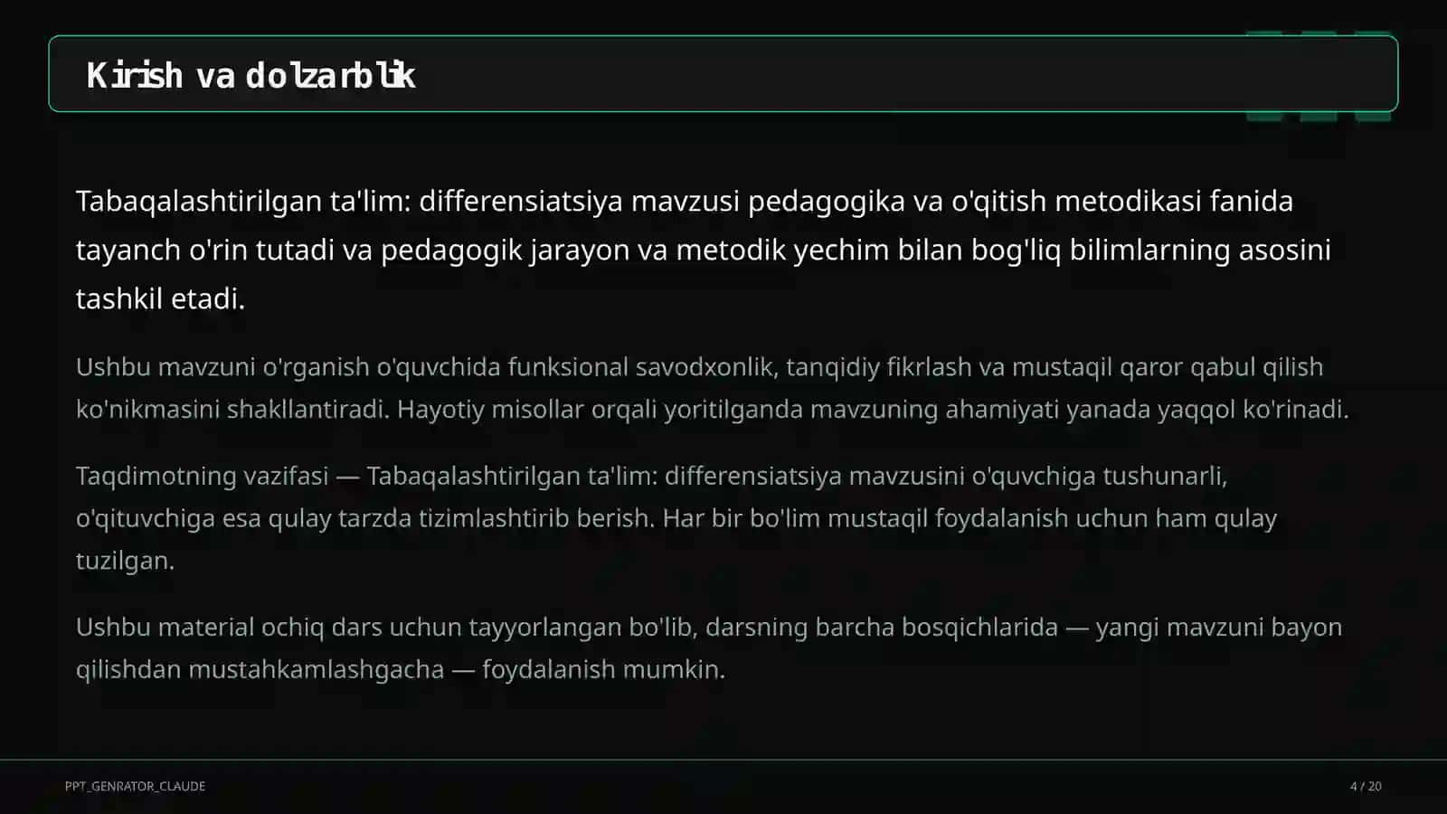Tabaqalashtirilgan ta'lim: differensiatsiya 4