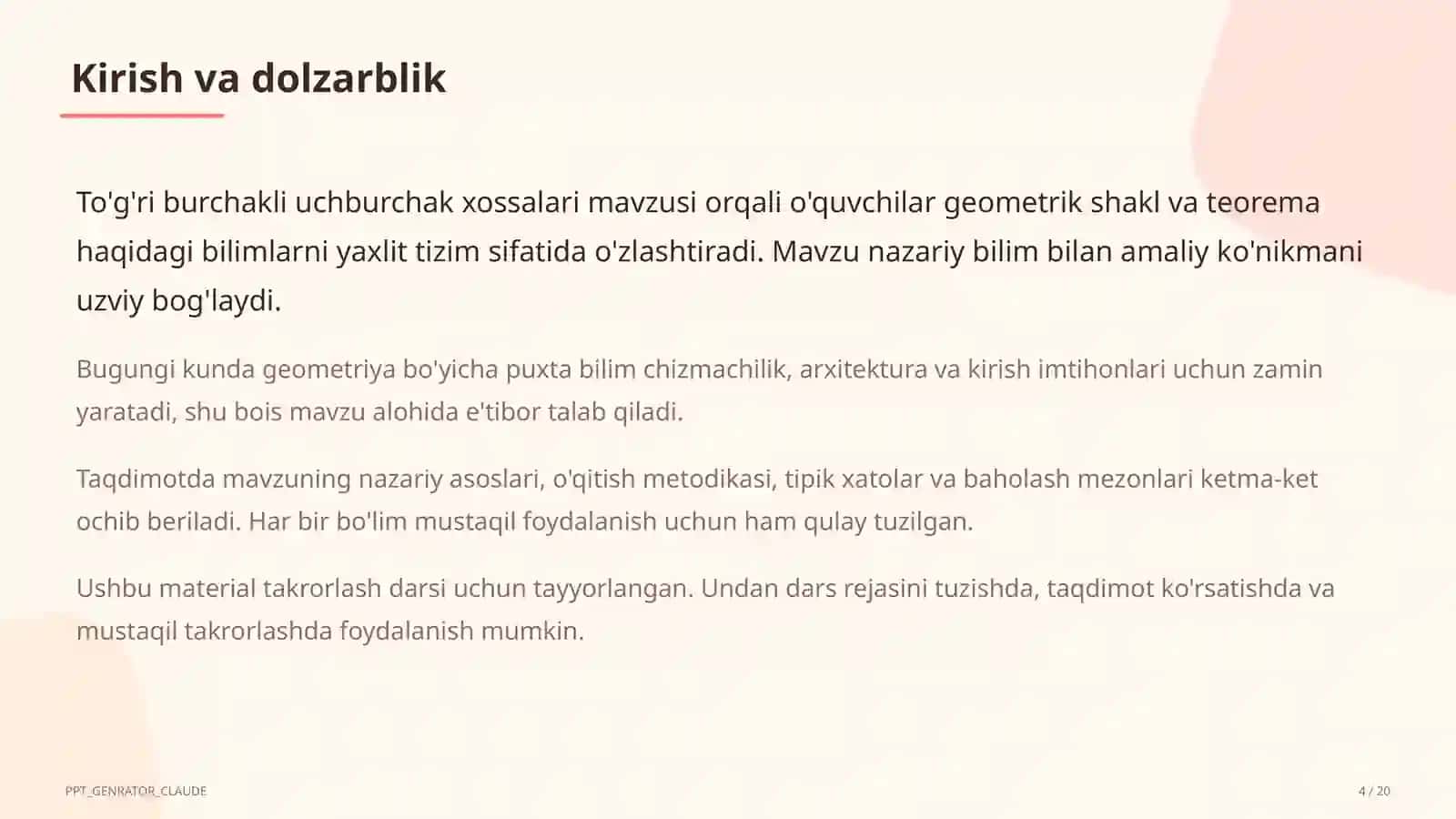 To'g'ri burchakli uchburchak xossalari (7-sinf) 4