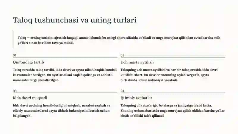Islom Huquqshunosligida Oila, Nikoh, Taloq, Idda va Zihor Tushunchalari 4