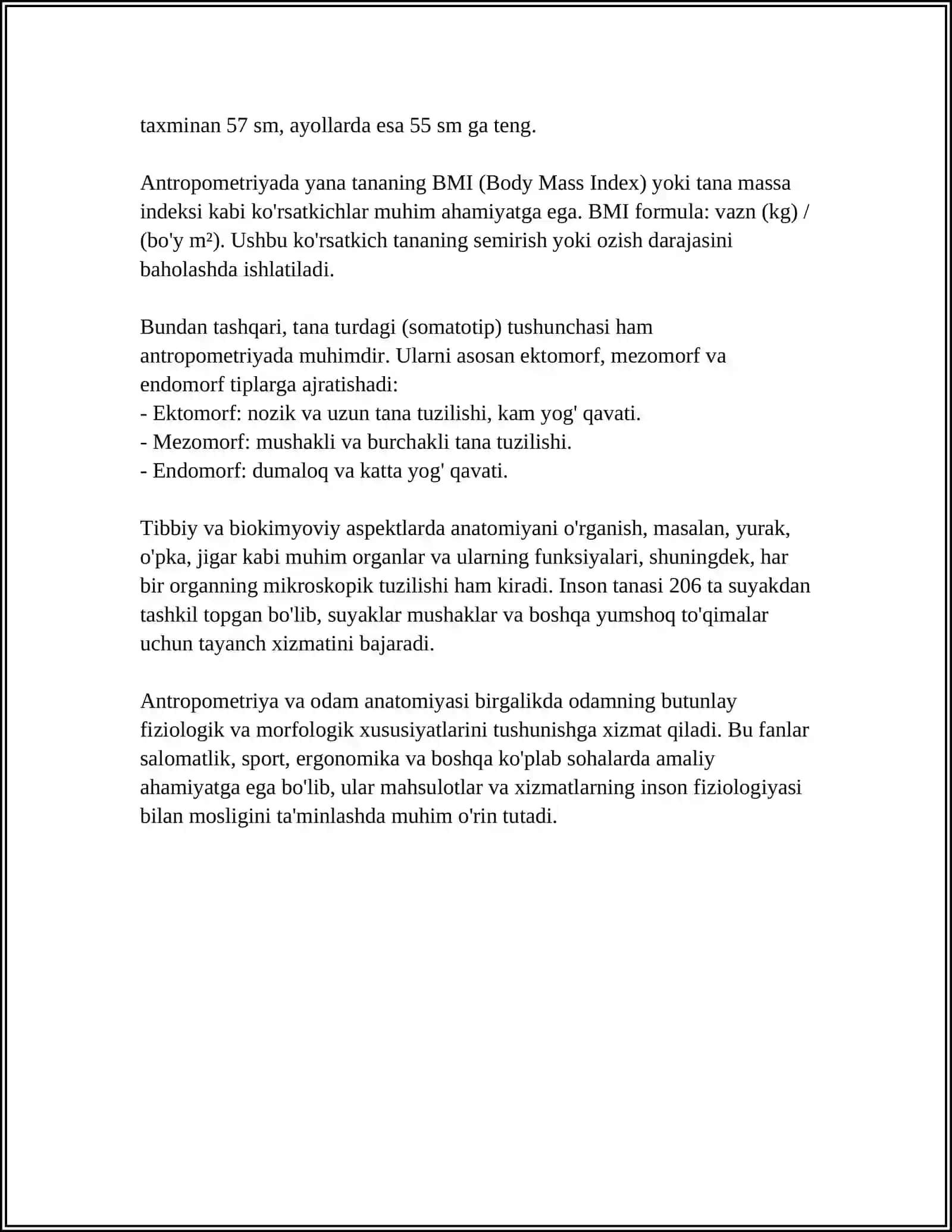 ODAM ANATOMIYASINING (ANTROPOMETRIK PARAMETRLARINING) XAVFSIZLIKNI TA’MINLASHDAGI AHAMIYATI 4