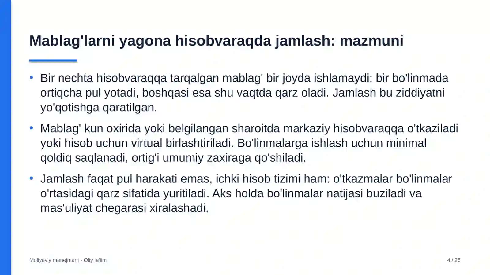 Klining kompaniyalarida pul mablag'larini yagona hisobvaraqda jamlash 4