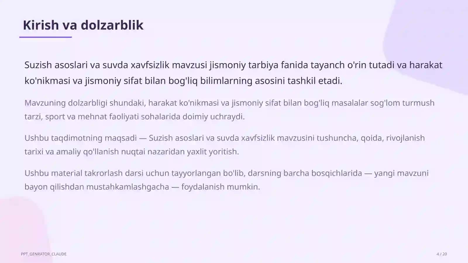 Suzish asoslari va suvda xavfsizlik (6-sinf) 4