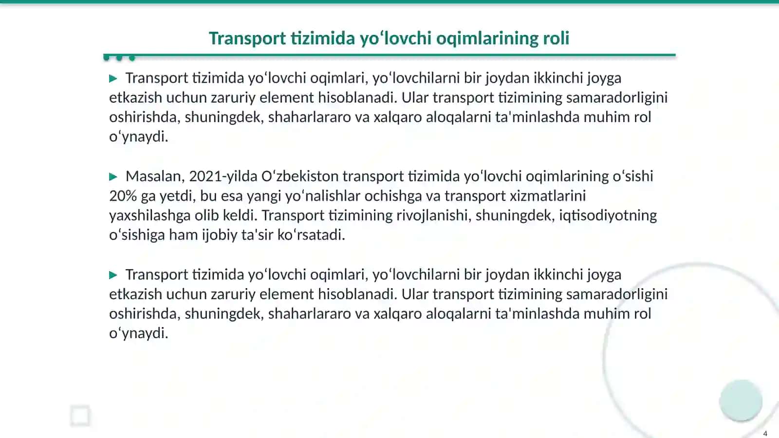 Yo‘lovchi oqimlarining dinamikasi 4