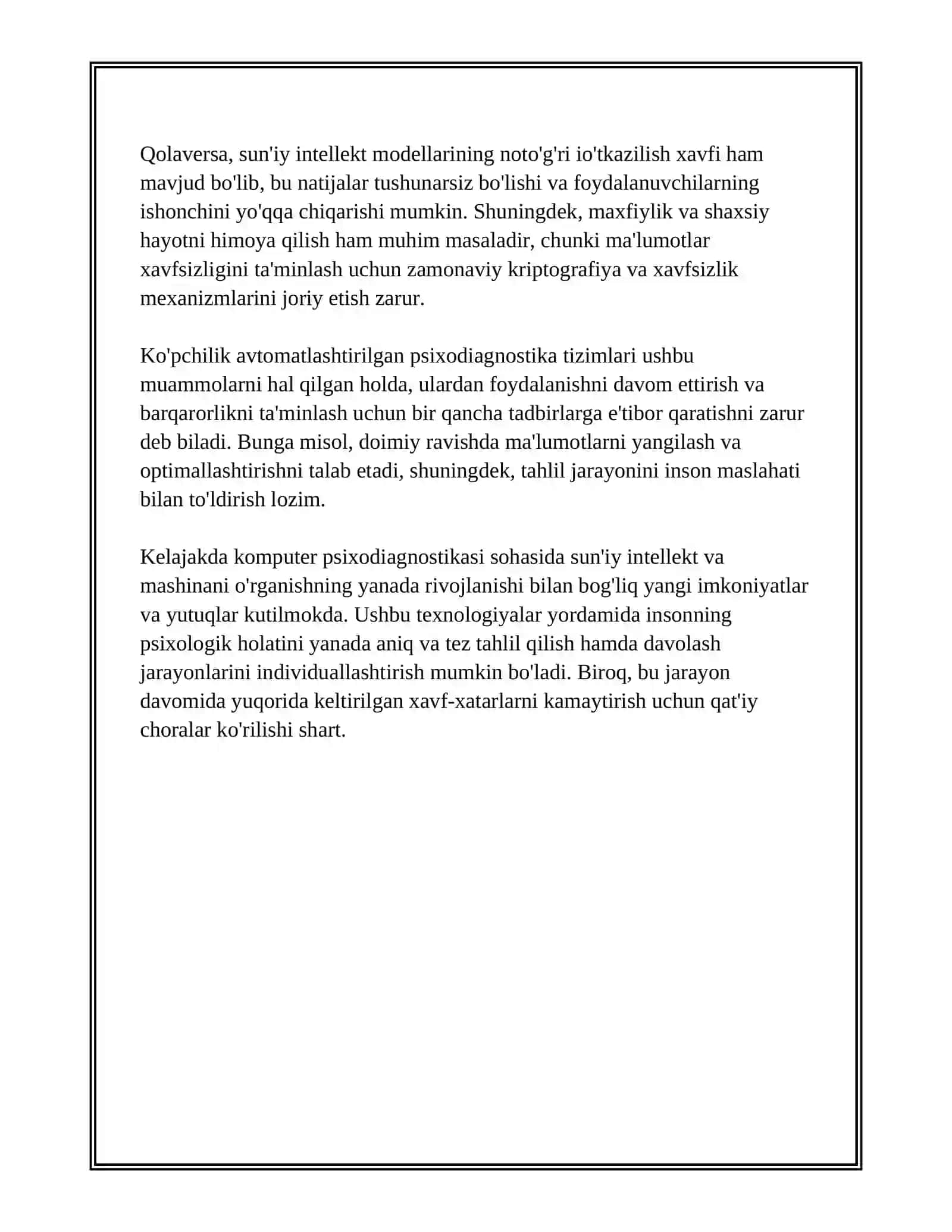 KOMPYUTER PSIXODIAGNOSTIKASINING YUTUQ VA KAMCHILIKLARI BO’YICHA AMALIY TARZDA YANGILIK YARATI 4