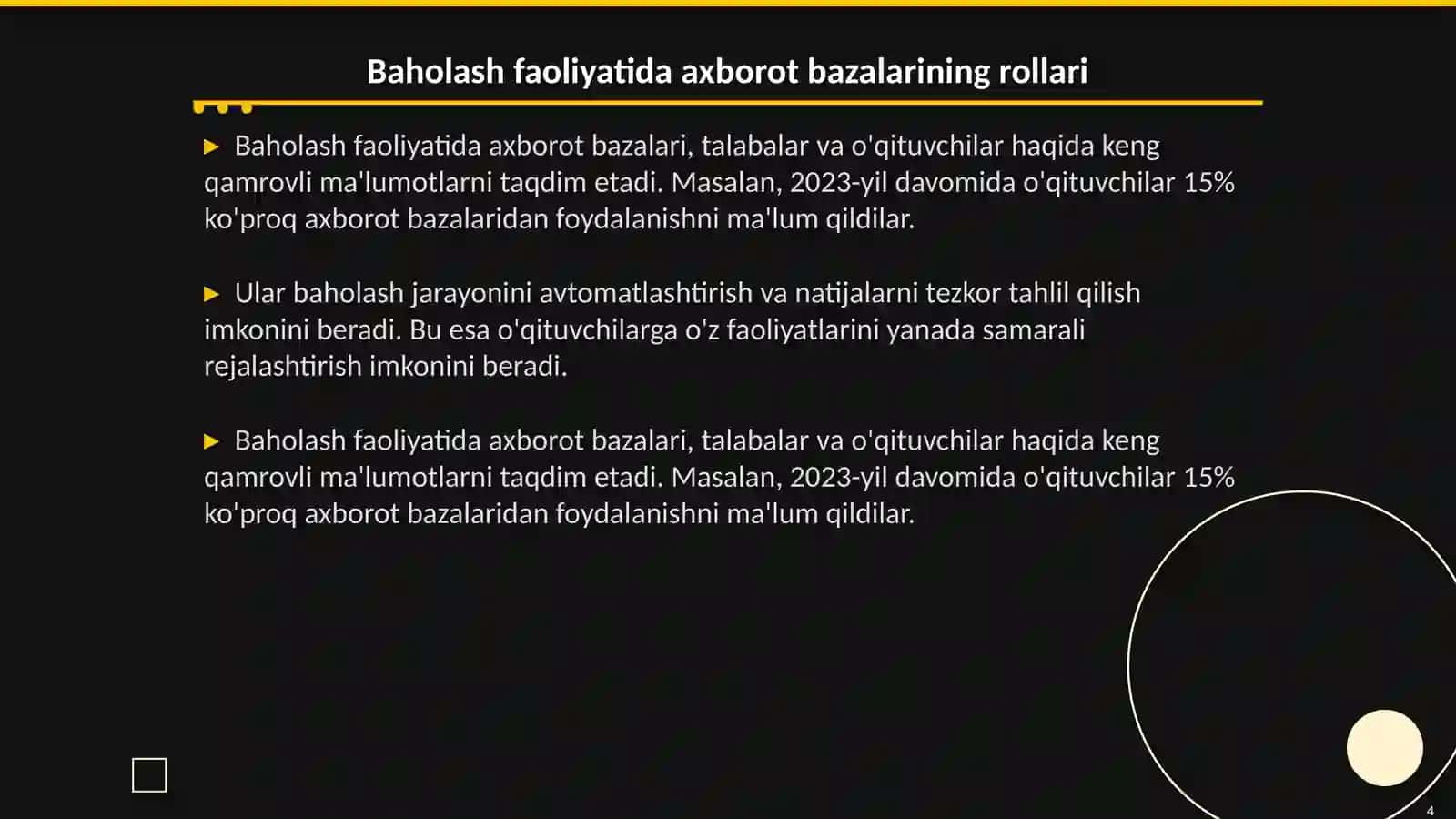 Baholash faoliyatida axborot bazalarining o'rni va ulardan foydalanish imkoniyatlari 4