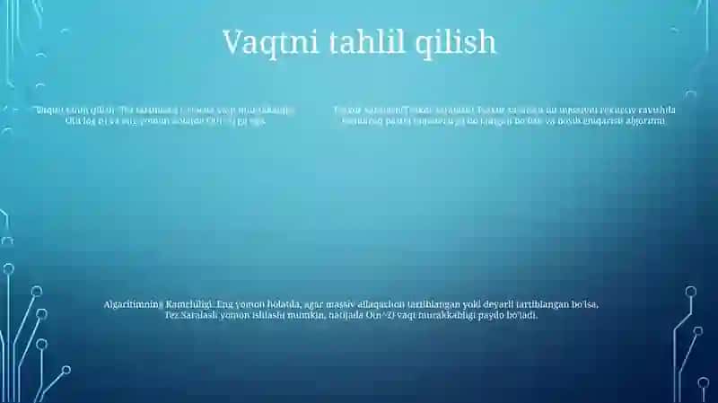 Tezkor Saralash(Quick Sort, Algaritm Bajarilishi, Algaritimning Murakkabligi,Algaritimning Kamchiligi 4