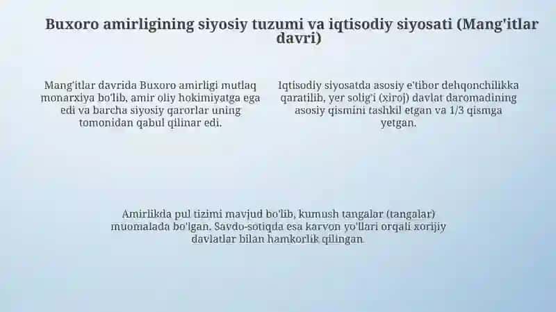 Mang'itlar sulolasi Buxoro amirligida hokimiyatga kelishi va o'rnatilishi 4