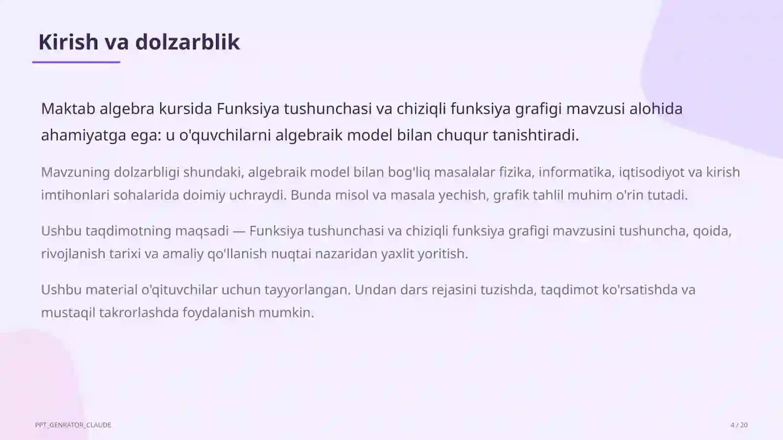 Funksiya tushunchasi va chiziqli funksiya grafigi (7-sinf) 4