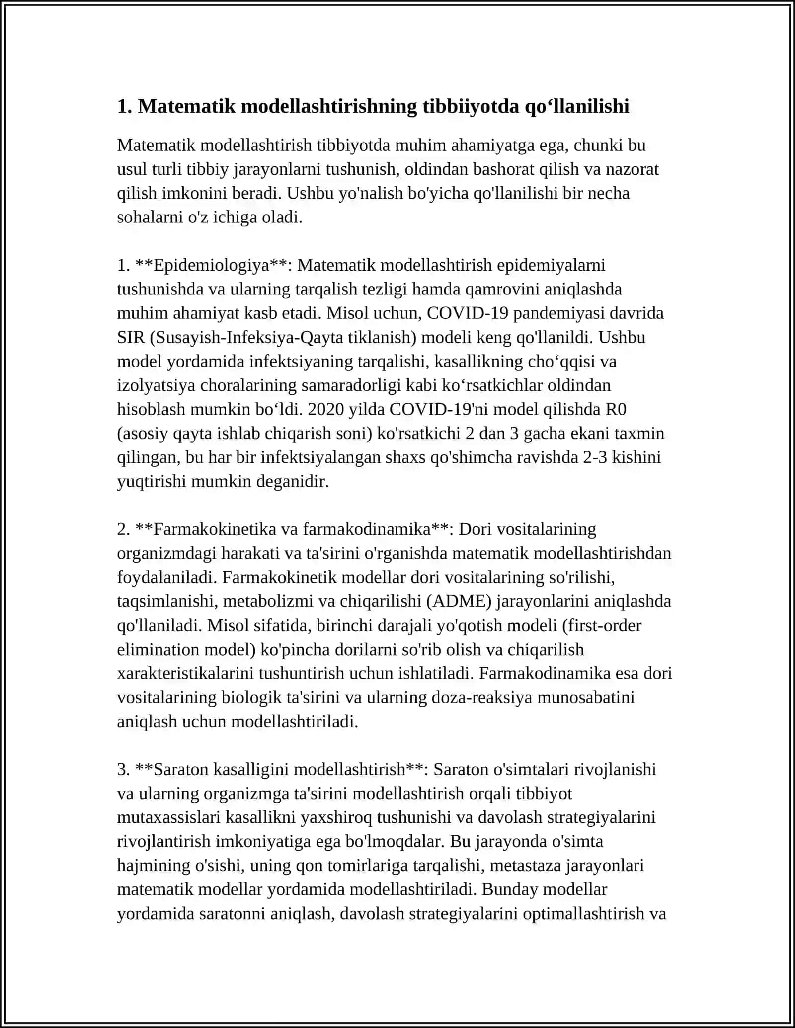 TIBBIYOTDA MATEMATIK MODELLASHTIRISH USLUBLARINI O‘RGANISH 4