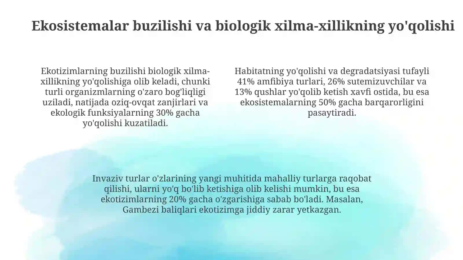 Atrof-muhitni muhofaza qilish va atrof-muhit bilan bog'liq bo'lgan muammolarni tahlil qilish 4