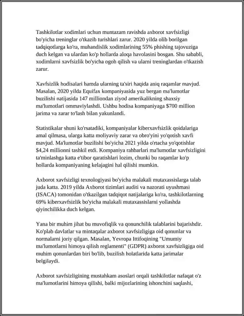 AXBOROT XAVFSIZLIGI VA UNI TA'MINLASH USULLARI 4