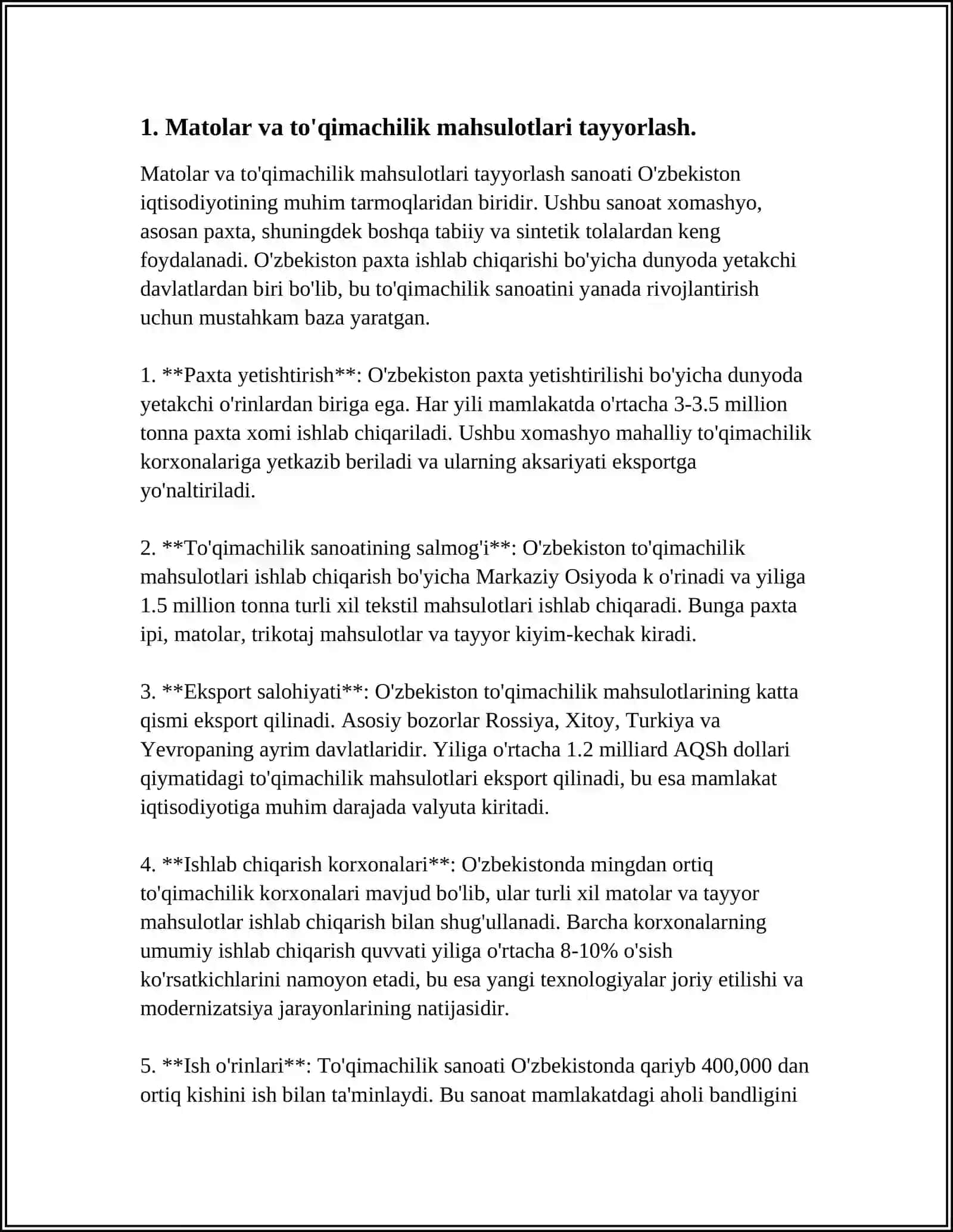 Matolar va to'qimachilik mahsulotlari tayyorlash 4