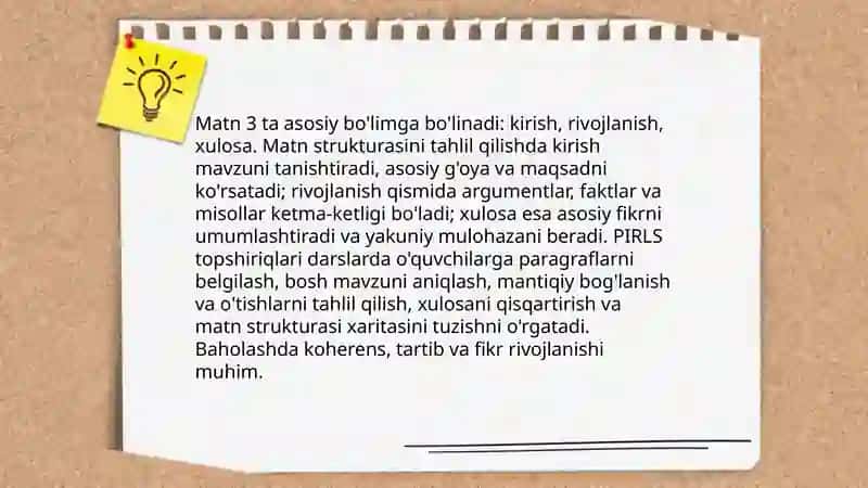 PIRLS topshiriqlari asosida ona tili va oʻqish savodxonligi darslarida berilgan matnlarni tahlil qilish 4