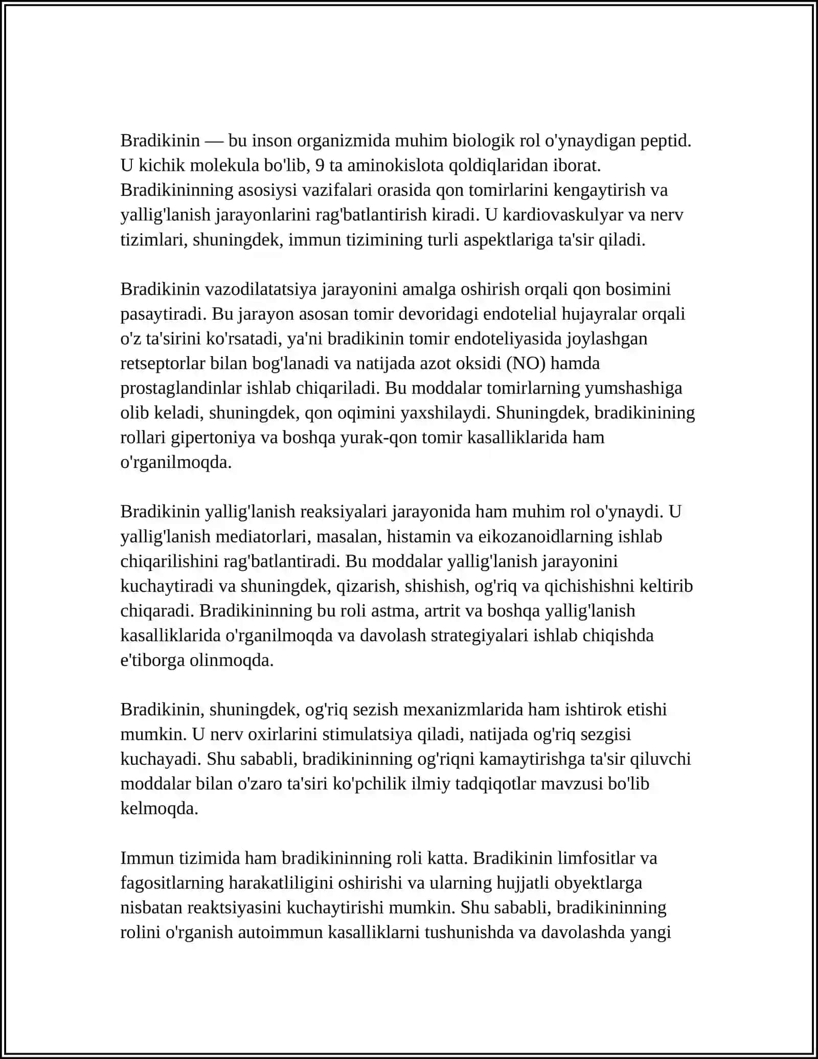 MUSTAQIL ISH Mavzu: BRADIKININ 4