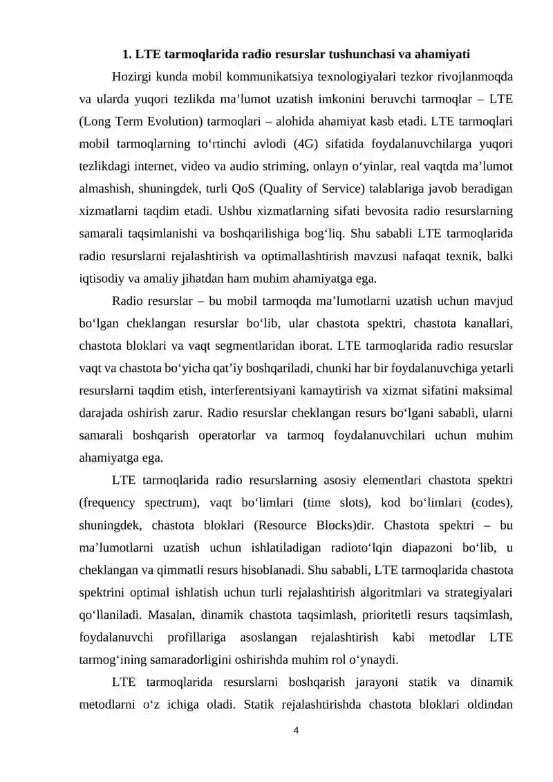 “LTE tarmoqlarida radio resurslarni rejalashtirish va optimallashtirish” 4