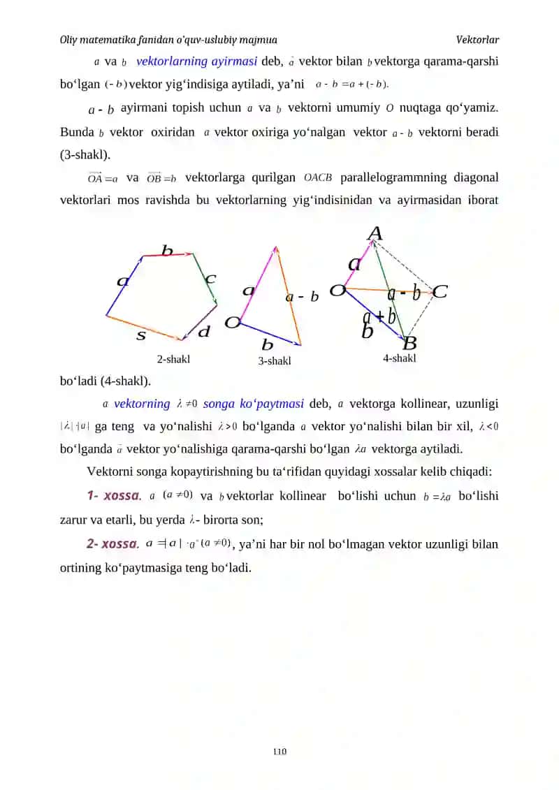 Oliy matematika fanidan o’quv-uslubiy majmua Vektorlar 4
