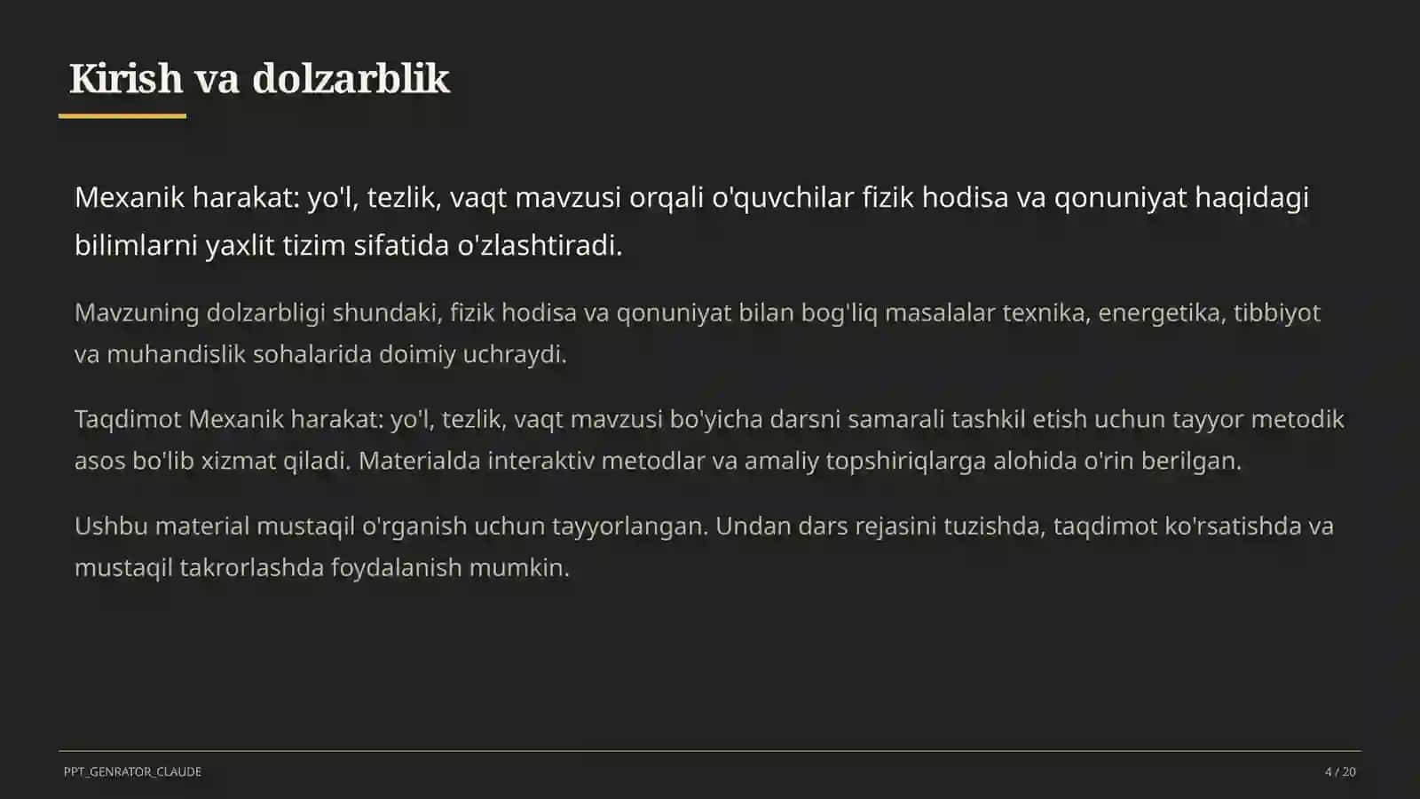 Mexanik harakat: yo'l, tezlik, vaqt (6-sinf) 4