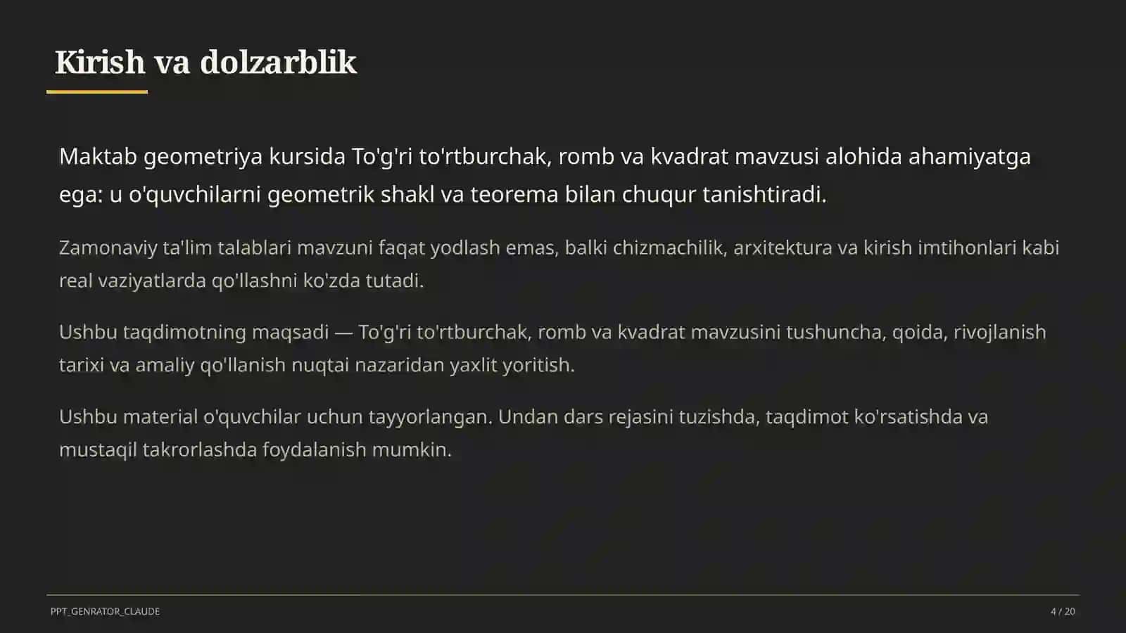 To'g'ri to'rtburchak, romb va kvadrat (8-sinf) 4