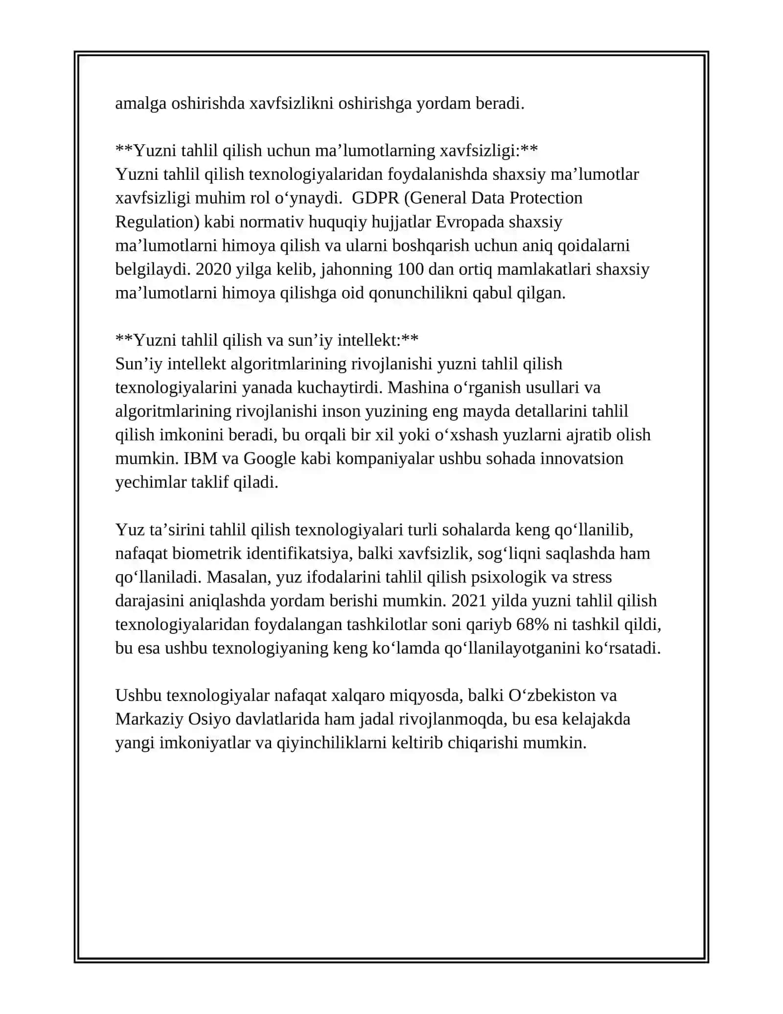 YUZ TA’SIRIGA ASOSLANGAN AUTENTIFIKATSIYA USULI VA UNING XUSUSIYATLAR 4