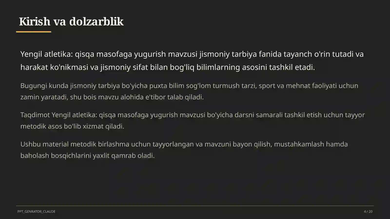 Yengil atletika: qisqa masofaga yugurish (4-sinf) 4