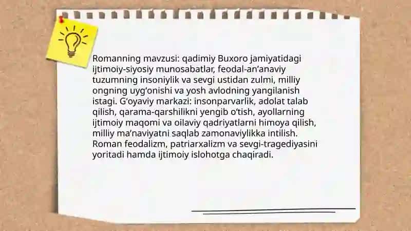 Oʻtkan kunlar asar tahlili 4