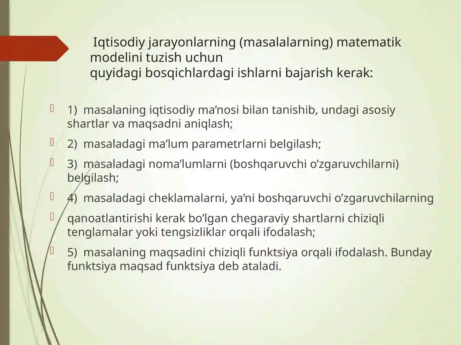 Chiziqli dasturlash masalalarining matematik modellari 4