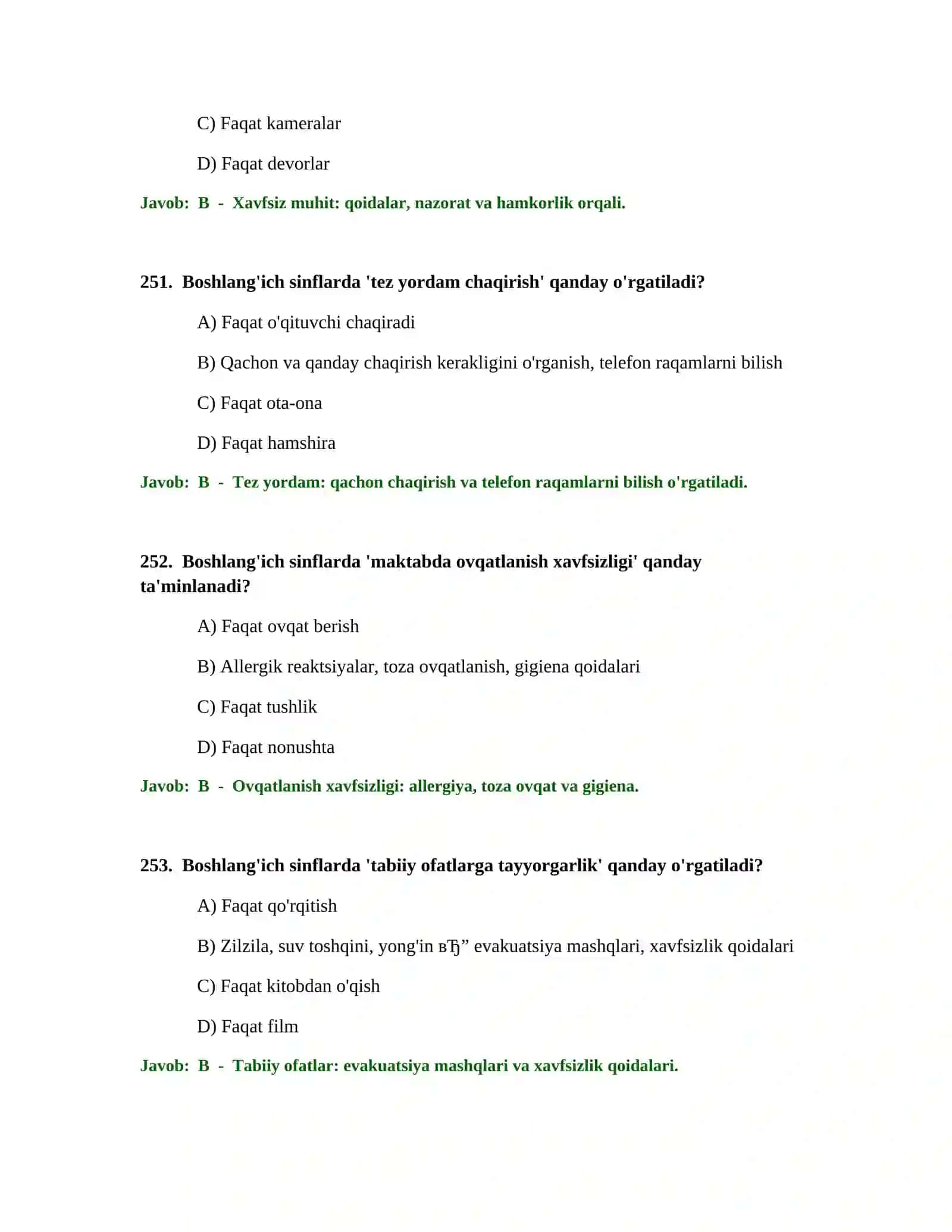 BOSHLANG'ICH TA'LIM O'QITUVCHISI TEST SINOVLARI 4