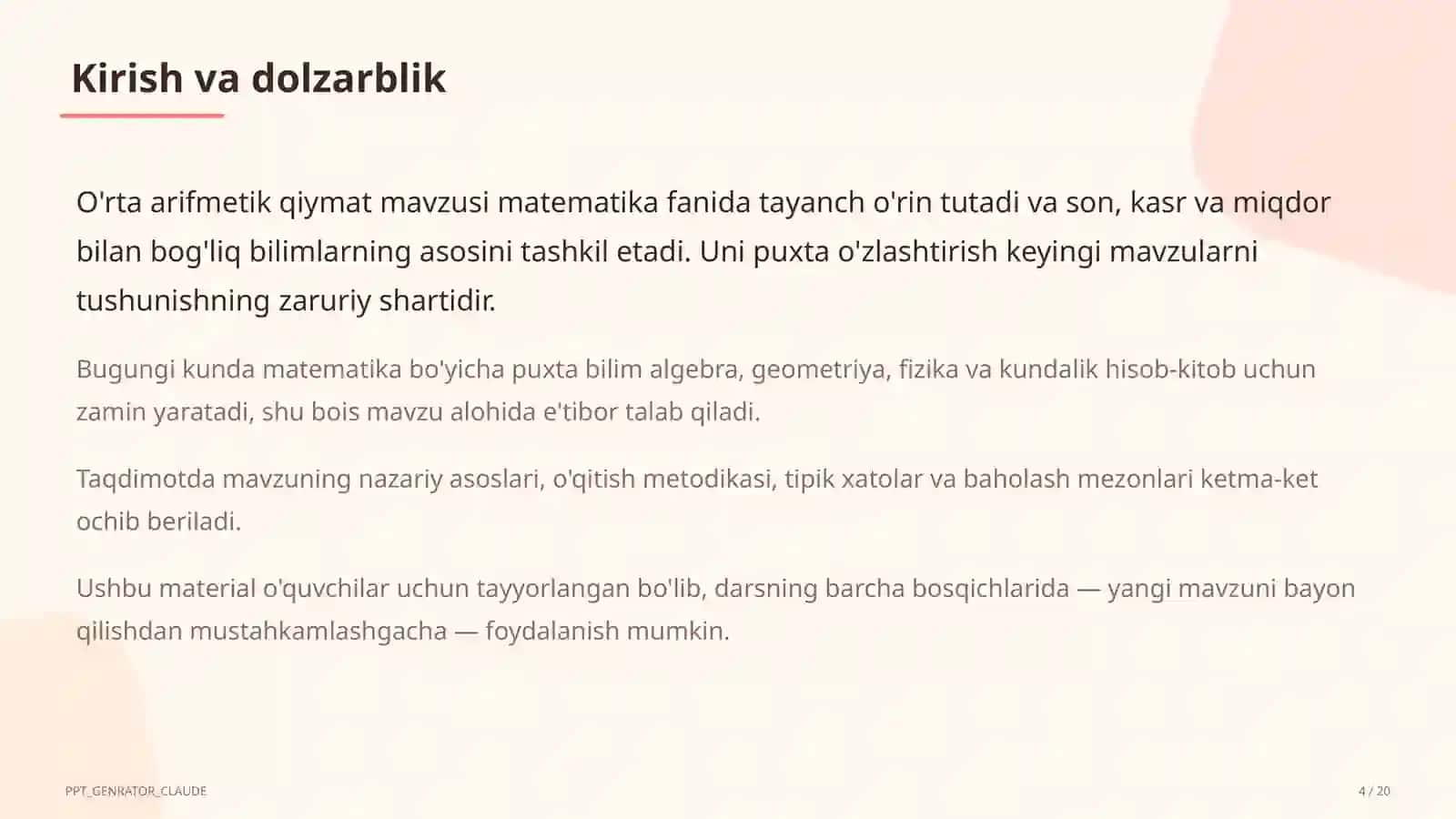 O'rta arifmetik qiymat (5-sinf) 4