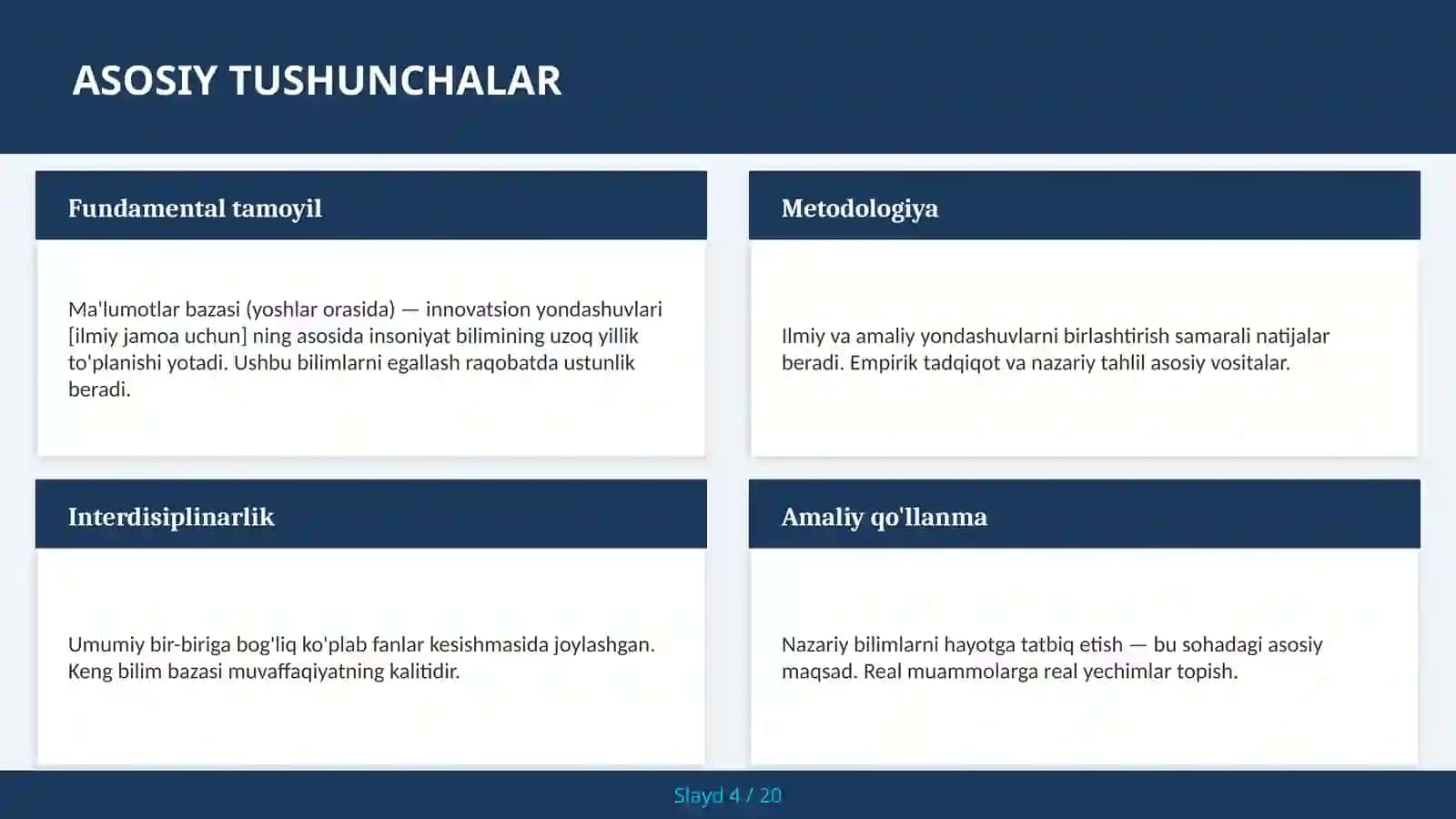 Ma'lumotlar bazasi (yoshlar orasida) — innovatsion yondashuvlari [ilmiy jamoa uchun] 4