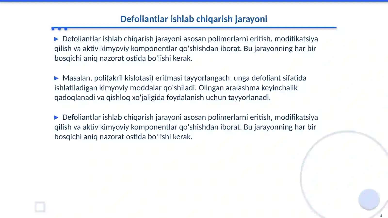Suvda eriydigan polimerlar asosida defoliantlar olish imkoniyatlari 4
