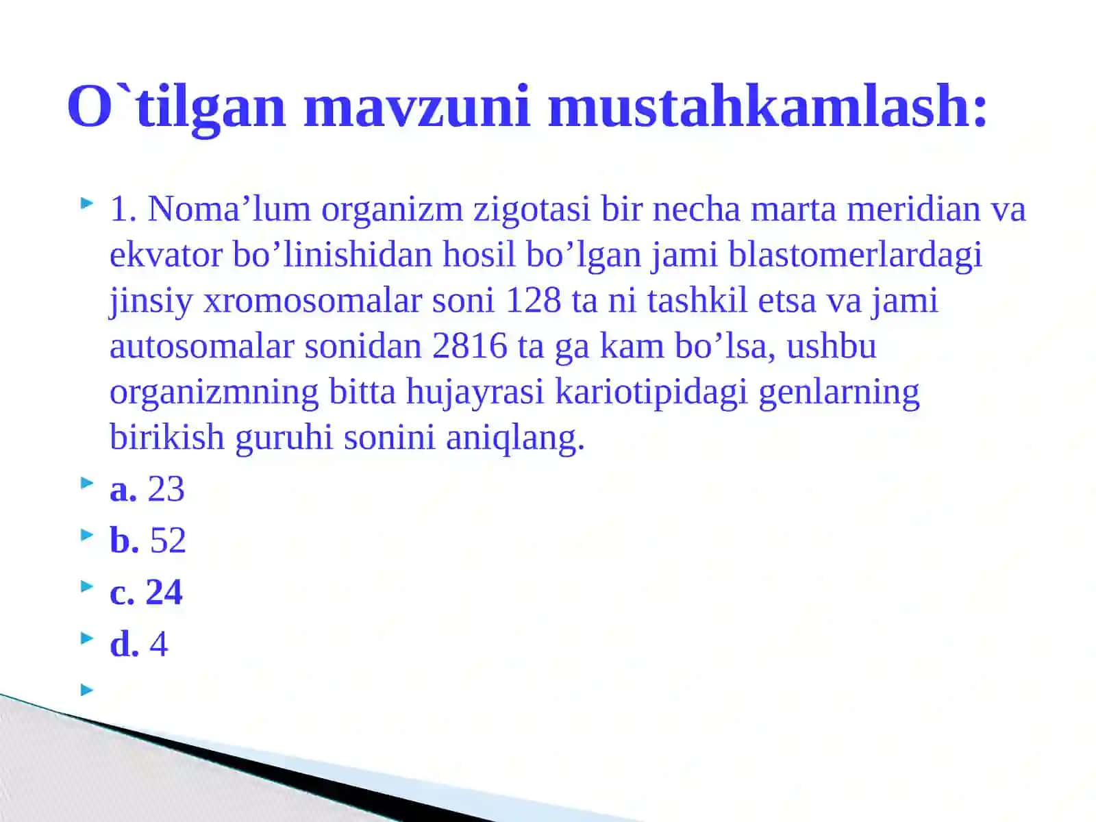 Embrion rivojlanishga tashqi muhitning ta'siri. Rivojlanishning umumiy qonuniyatlari. Biogenetik qonun. Embrionlarning o'xshashlik qonuni 4