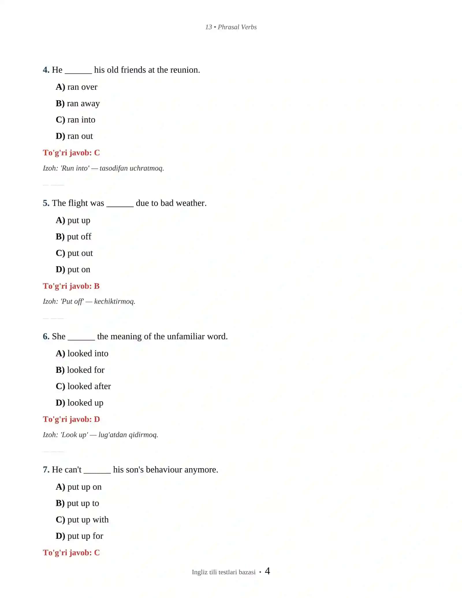 INGLIZ TILI PHRASAL VERBS TESTLARI 4