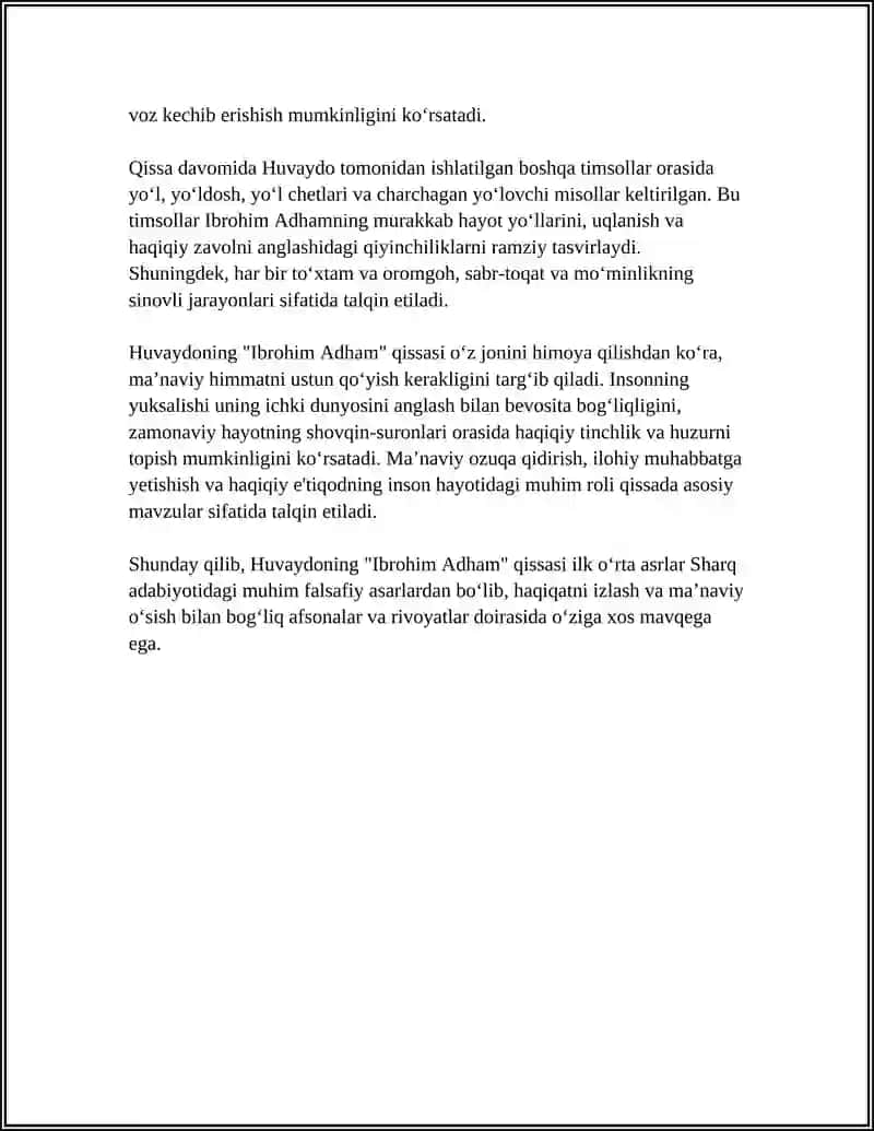 HUVAYDONING " IBROHIM ADHAM"QISSASI VA UNDAGI TIMSOLLARNI TAVSIFLASH 4