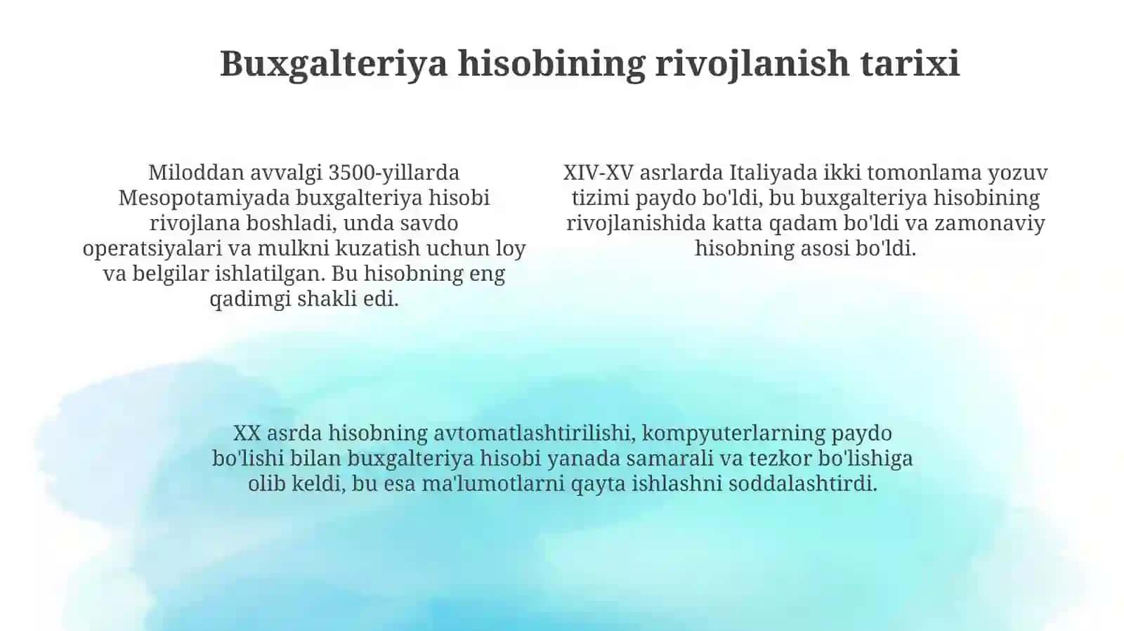 Xo'jalik hisobi to'g'risida tushuncha. Buxgalteriya hisobining rivojlanishi, tarixiy jixatlari 4