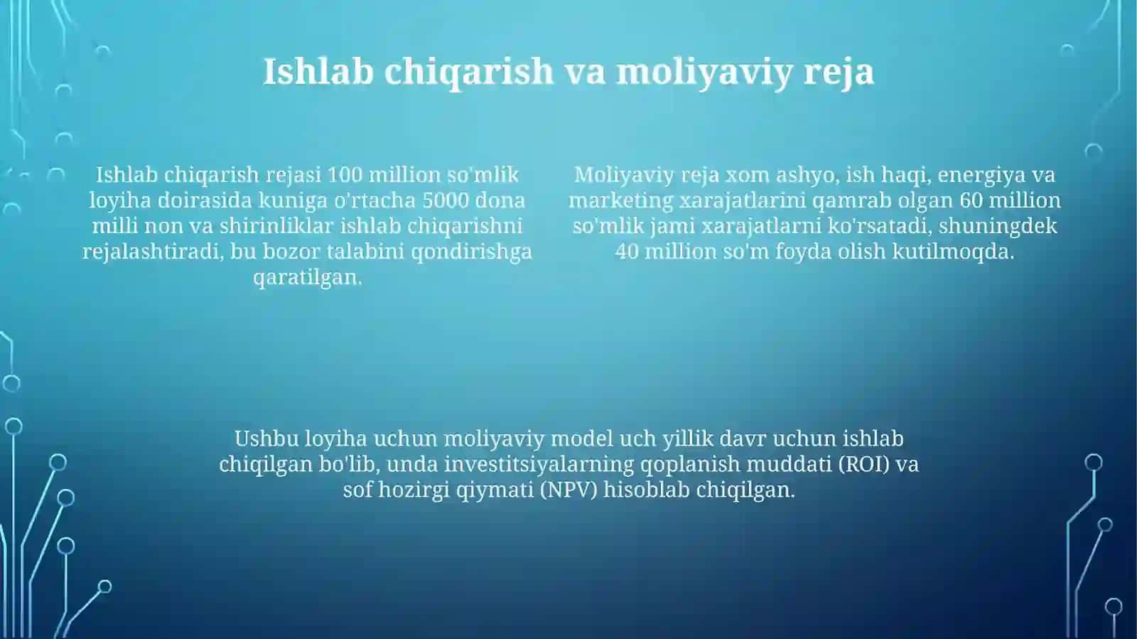 100 million so'mga Milli non va shirinliklar ishlab chiqarish loyihasi 4