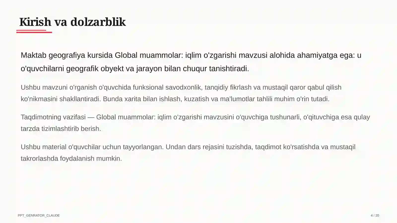 Global muammolar: iqlim o'zgarishi (11-sinf) 4