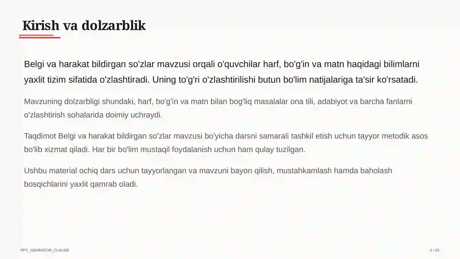 Belgi va harakat bildirgan so'zlar (2-sinf) 4