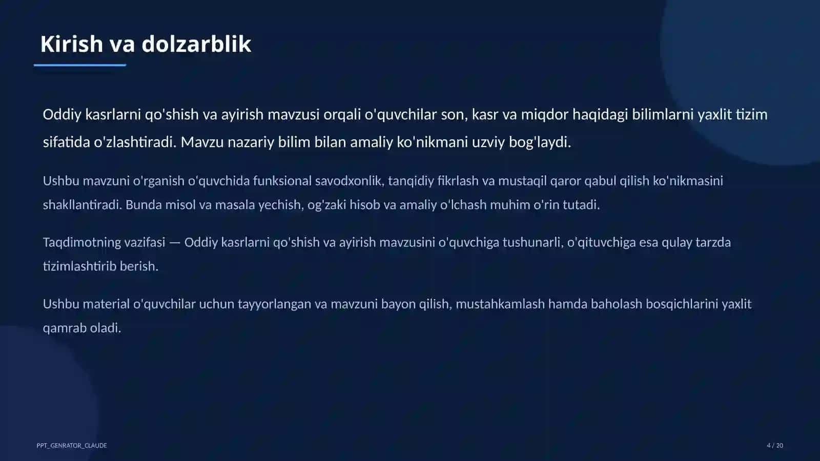 Oddiy kasrlarni qo'shish va ayirish (5-sinf) 4