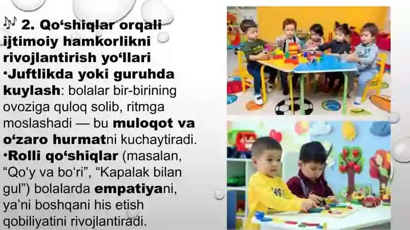 Qoʻshiqlar orqali bolalarda hamkorlikni rivojlantirish 4