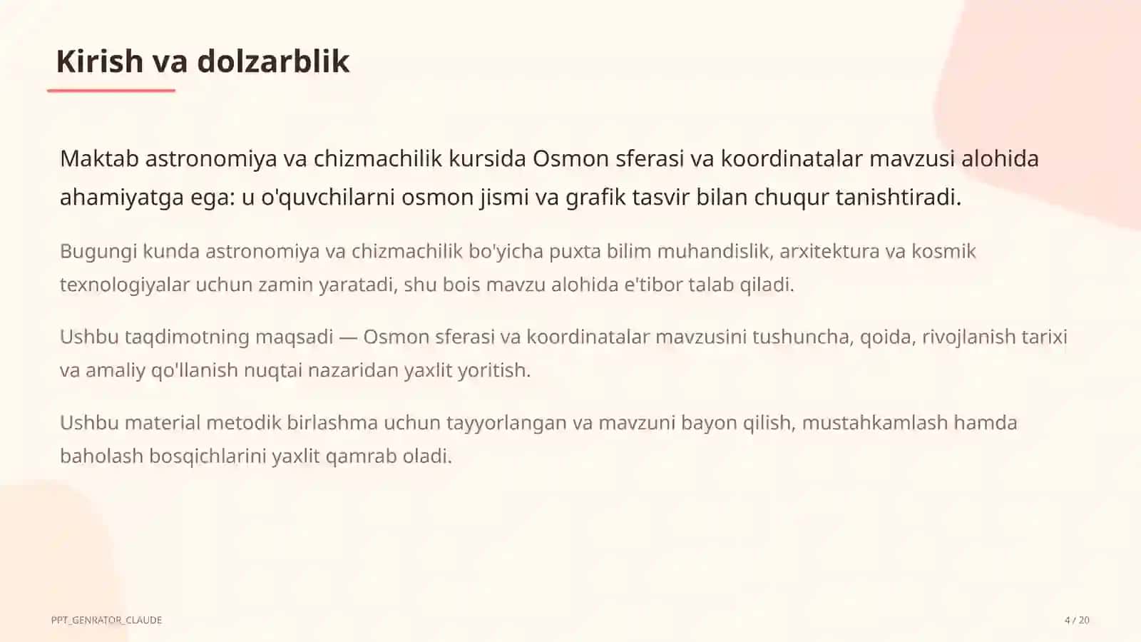 Osmon sferasi va koordinatalar (10-sinf) 4