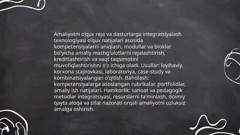 Mutaxassislik fanlaridan uzluksiz amaliyotni tashkil etish texnologiyasi 4