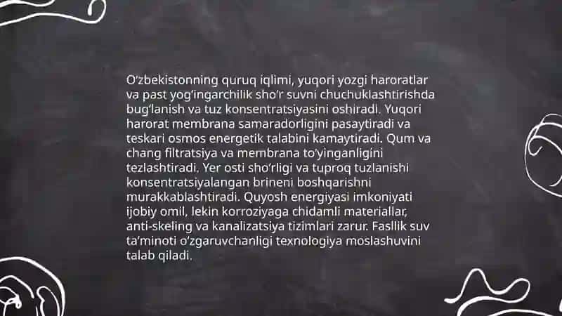 Sho'r suvlarni chuchuklashtirish g'oyasi 4