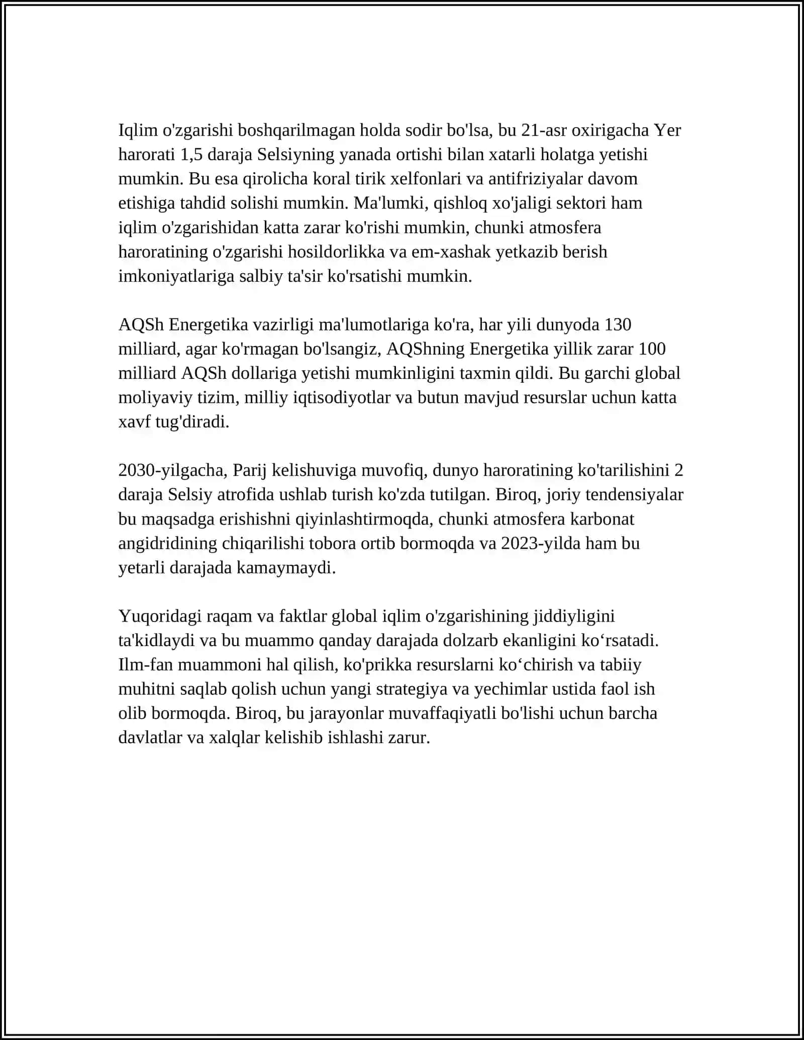 GLOBAL ISISH VA UNING OʻZBEKISTON IQLIMIGA TAʼSIRI REFERAT 4
