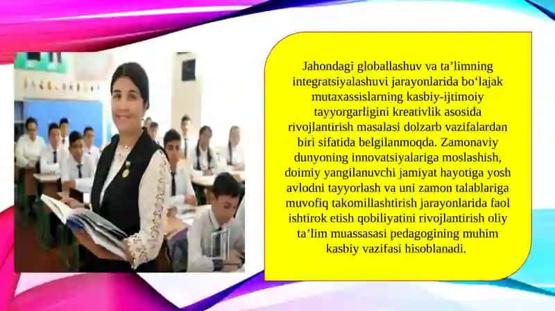 Kreativ pedagogika fanini o‘qitishning asosiy shakllari (TAQDIMOT) 4