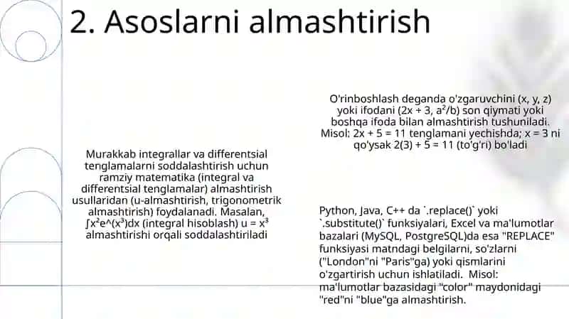 oʻrin almashtirish va oʻrinlashtirishlar 4
