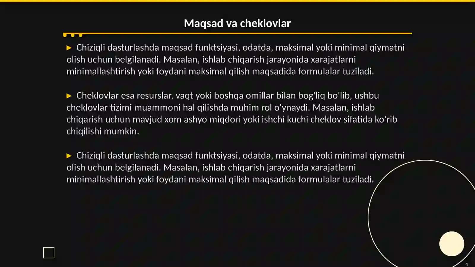 Chiziqli dasturlash masalalari 4