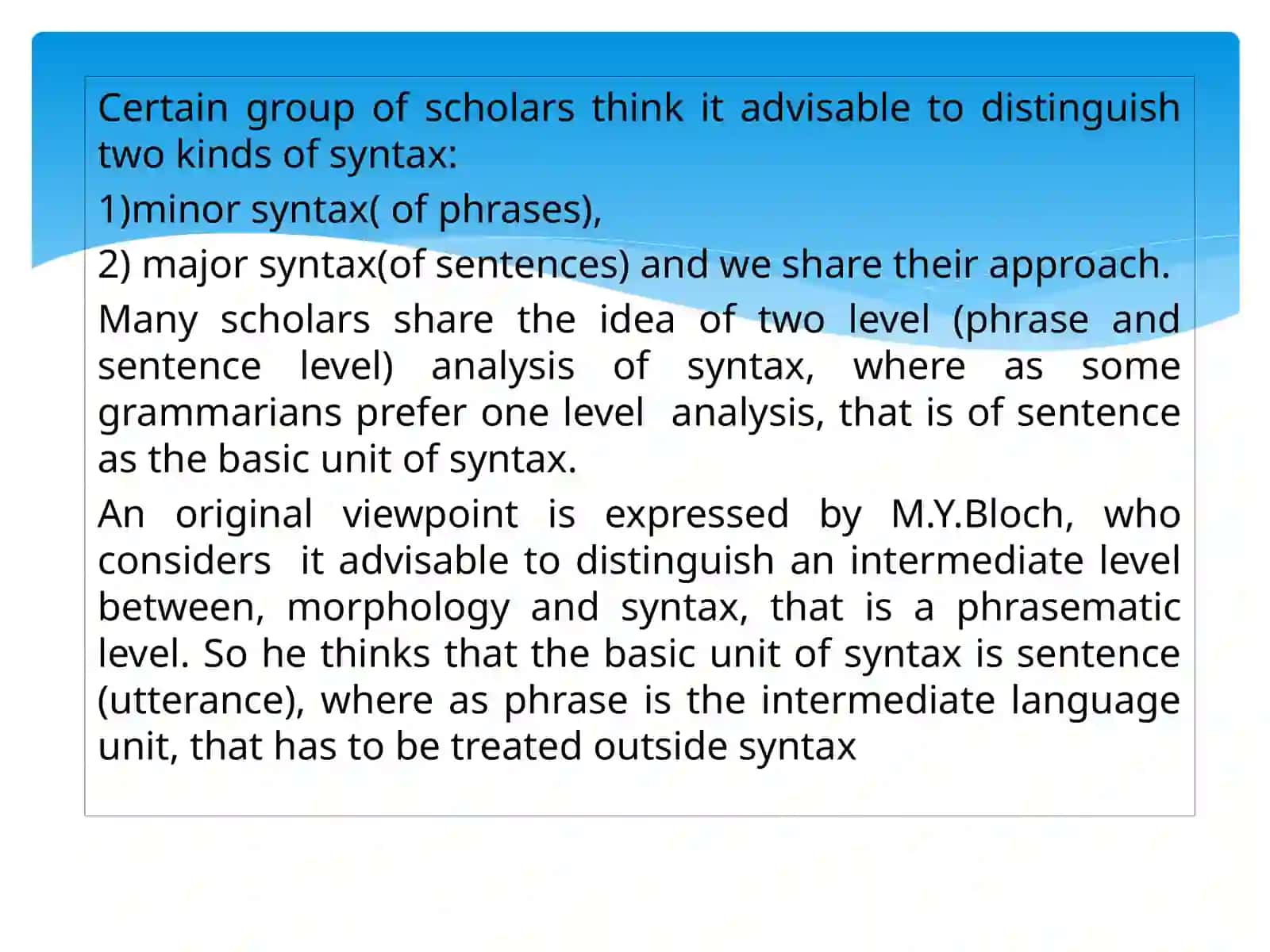 Introduction to syntax. Minor and major syntax 4
