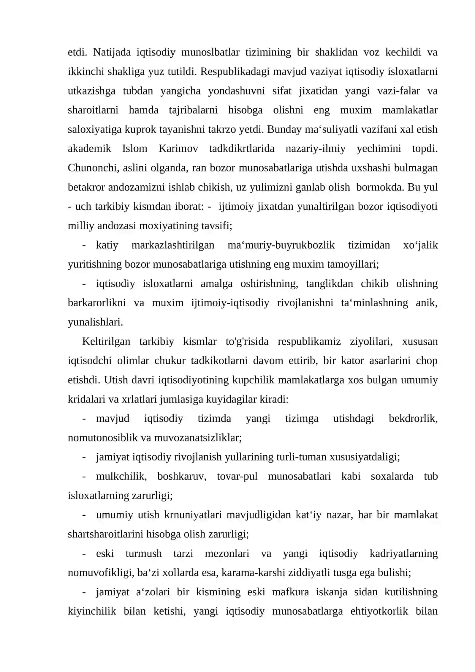 O`zbekiston Reapublikasidagi ma`muriy buyruqbozlik tizimidan bozor iqtisodiyotiga o`tish konsepsiyasi 4